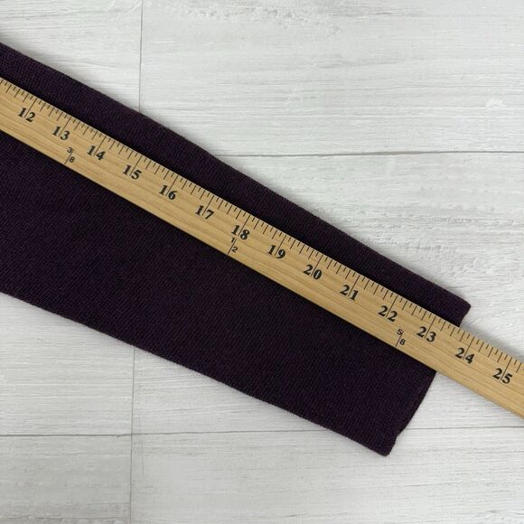 Eileen Fisher Cardigan Medium Purple Merino Wool Open Front Leather Trim Pockets - Picture 12 of 14